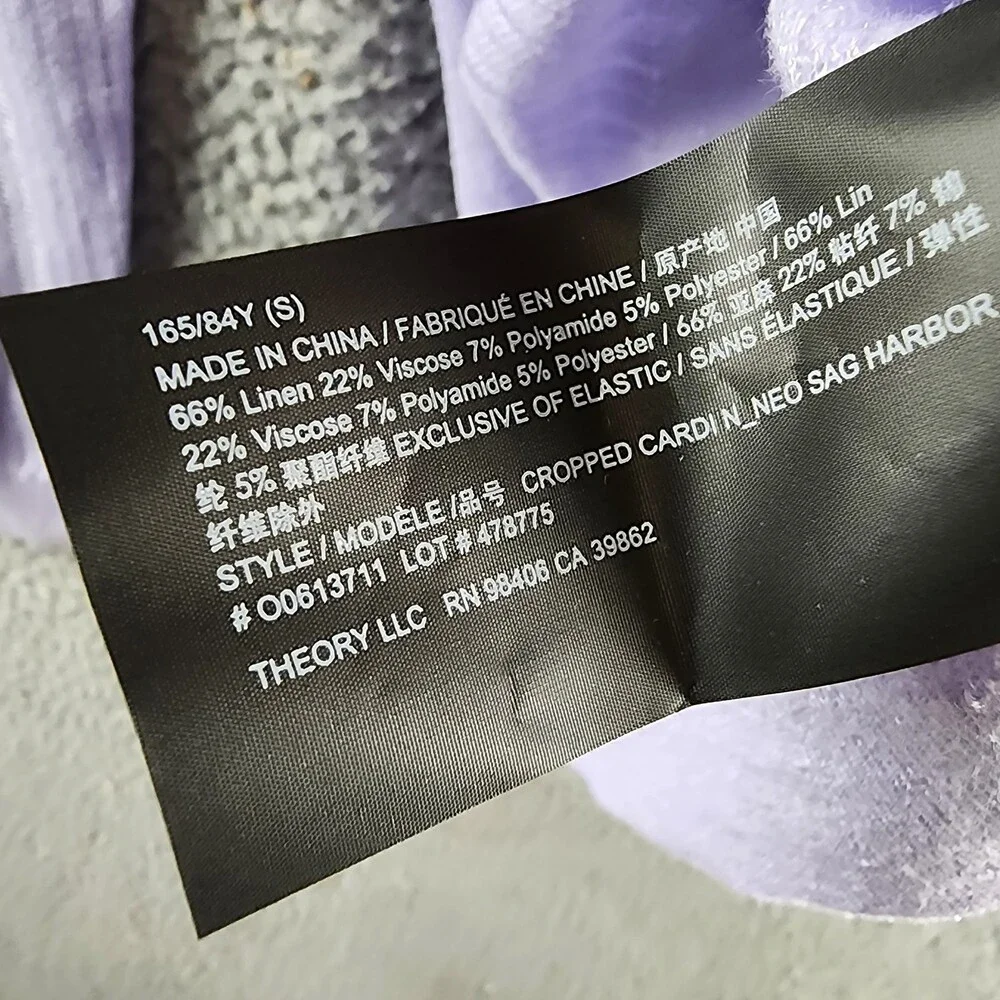 Theory Cropped Cardigan Women's S Soft Iris V-Neck Linen Blend Button Front L/S - Picture 11 of 14